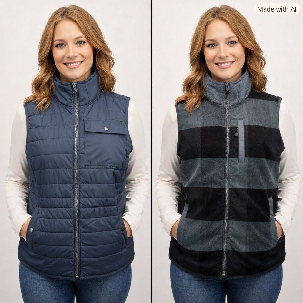 Carhartt Reversible Quilted Flannel Vest M 8-10 Green Black Buffalo Plaid Chore
